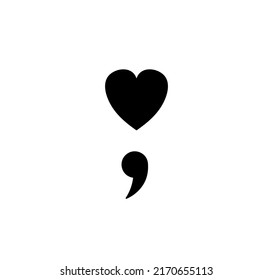 Vector isolated heart with comma vertically colorless black outline silhouette stencil 