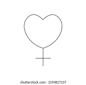 Vector isolated heart with cross on bottom female venus symbol colorless black and white contour line easy drawing