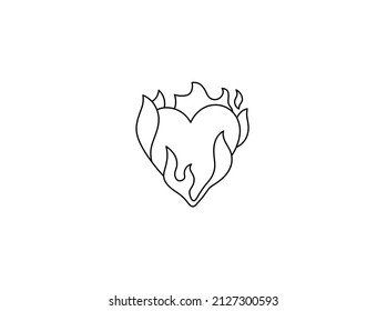 Vector isolated heart is in flames colorless black and white contour line symbol