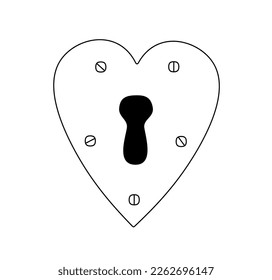 Vector isolated heart padlock lock with keyhole hole colorless black and white contour line easy drawing