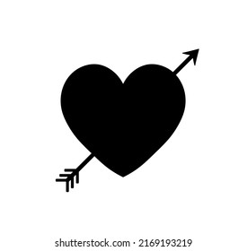 Vector isolated heart pierced by an arrow black colored outline silhouette symbol