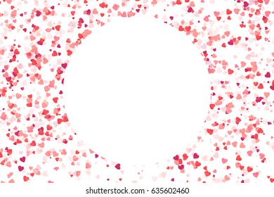 Vector isolated heart pink confetti frame on the white background. Concept of happy birthday, party, romantic event and holidays.