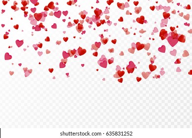 Vector isolated heart pink confetti on the white background. Concept of happy birthday, party, romantic event and holidays.