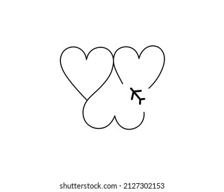 Vector isolated heart and plane black and white symbol tattoo