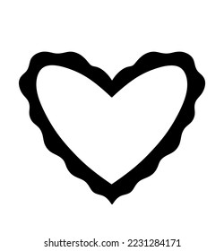 Vector isolated heart shape frame  wavy edges colorless solid black and white outline silhouette shadow shape