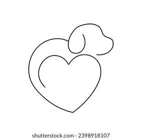 Vector isolated heart shaped dog line art colorless black and white contour line easy drawing