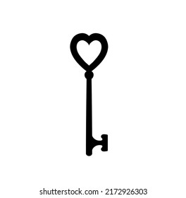 Vector aislado llave de la puerta en forma de corazón sombra de la silueta de contorno negro incolora