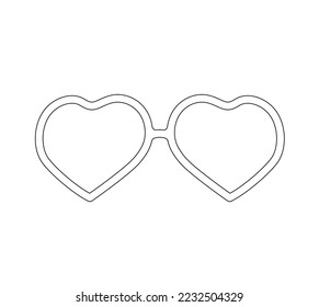 Vector aislado gafas de ojos de forma cardíaca incolora patrón de esténcil de contorno de línea cerrada en blanco y negro para cortar