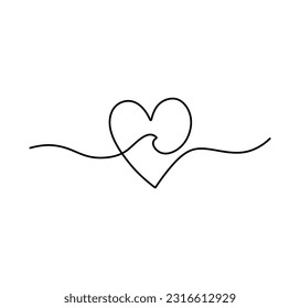 Vector isolated heart   wave one single contemporary lineart colorless black   white contour line easy drawing
