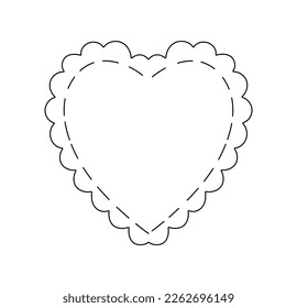 Vector isolated heart with wavy edges and stitches shape colorless black and white contour line easy drawing