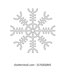 Vector isolated Helm of Awe or Helm of Terror norse mythology black and white contour line outline stencil