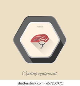 Vector isolated hexagon flat icon of bike helmet with long shadow on the light background.