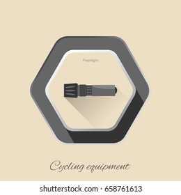 Vector isolated hexagon flat icon of flashlight with long shadow on the light brown background.