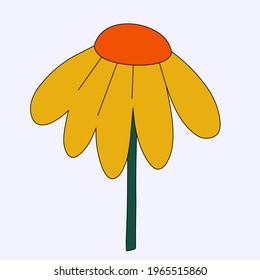 vector isolated hippie flower chamomile.A rainbow plant in the hippie style of the 60s and 70s.An element for a botanical pattern.Psychedelic wildflower bud.summer sticker.Childish hand drawn style.