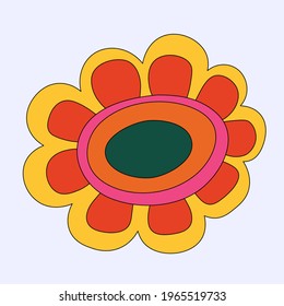 vector isolated hippie flower chamomile.A rainbow plant in the hippie style of the 60s and 70s.An element for a botanical pattern.Psychedelic wildflower bud.summer sticker.Childish hand drawn style.