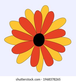 vector isolated hippie flower chamomile.A rainbow plant in the hippie style of the 60s and 70s.An element for a botanical pattern.Psychedelic wildflower bud.summer sticker.Childish hand drawn style.