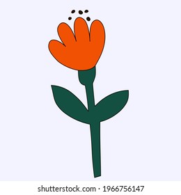 vector isolated hippie flower tulip.A plant in the hippie style of the 60s and 70s. A botanical element for  pattern. Psychedelic wildflower bud. summer sticker. Childish hand drawn style.