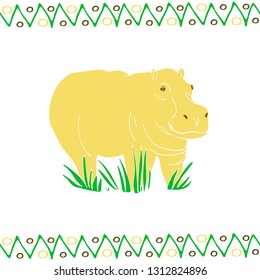 Vector isolated hippo. Hand drawn horizontal pattern. 