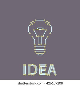 Vector isolated hi-tech idea illustration - lightbulb shape in circuit board pattern elements. Computer innovation and future technologies idea concept. 