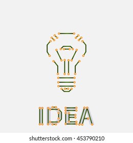 Vector isolated hi-tech illustration - lightbulb shape in circuit board pattern elements. Computer technology idea concept.