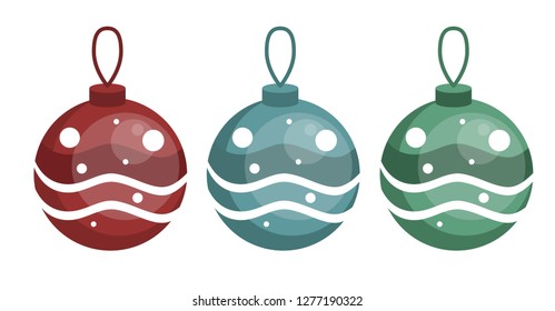 Vector isolated holiday decoration balls with snowflakes on it with shadows and glittering
