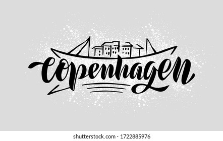 Vector Isolated Horizontal Illustration With The Word Spelling - Сopenhagen, Capital
Denmark. Can Be Used As Logo, Country Symbol, For Travel Messages Or For Printed Matter.