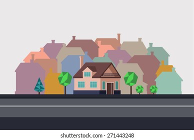 Vector isolated house in the street