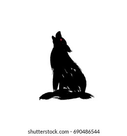 Vector isolated howling wolf with oriental strokes style.