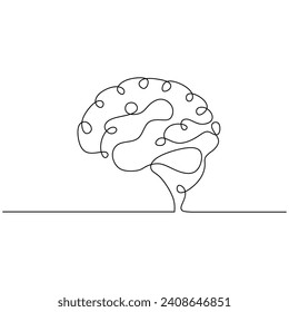 Vector isolated human brain minimalist. Continuous one line drawing. Single hand drawn illustration style.