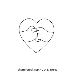 Vector Isolated Human And Dog Fists Greeting Inside Heart Symbol Colorless Black And White Contour Line Drawing