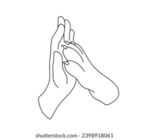 Vector isolated human and dog or wolf paw high five gesture colorless black and white contour line easy drawing