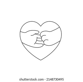 Vector isolated human hand and dog paw inside heart symbol colorless black and white contour line drawing