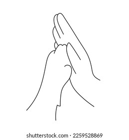 Vector isolated human hand and dog or cat paw high five colorless black and white contour line easy drawing