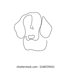 Vector isolated hunting beagle dog head one line single line graphic line art drawing