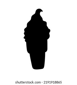 Vector isolated ice cream in a waffle cone colorless black and white outline silhouette shadow