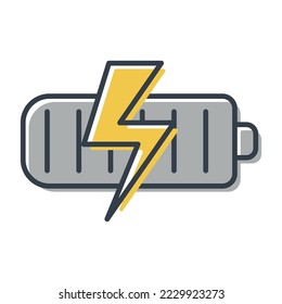 Icono aislado de vectores de la batería de carga y el signo del rayo.
