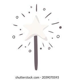Vector isolated icon of Christmas magic wand with a star tip with magic shine and sparkles.