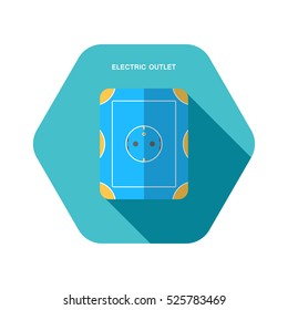 Vector isolated icon of electric blue and yellow rosette with long body on the turquoise hexagon background with shadow for euro plug.