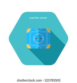Vector isolated icon of electric blue and yellow rosette on the turquoise hexagon background with shadow for euro plug.