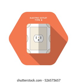 Vector isolated icon of electric twin rosette type B on the red hexagon background with shadow for use in USA and Canada.