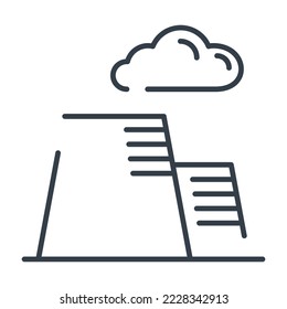 Vector isolated icon of exhaust pipes with smoke in a factory or plant.  The concept of environmental pollution and harm to ecology.