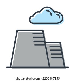 Vector isolated icon of exhaust pipes with smoke in a factory or plant.  The concept of environmental pollution and harm to ecology.