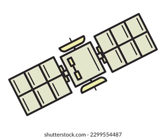 Vector isolated icon of flying artificial space satellite.
