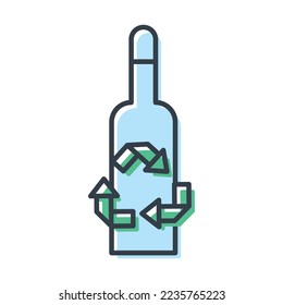 Vector isolated icon of glass or plastic bottle with recycle sign.