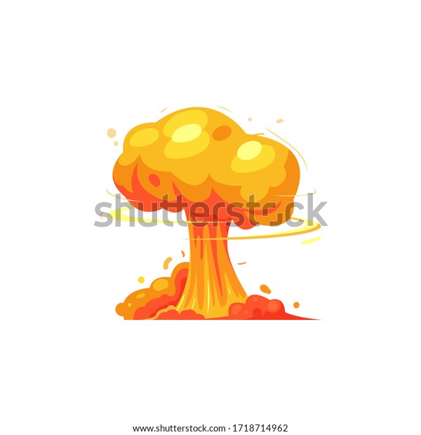 Vector isolated icon of nuclear explosion bomb.\
Explosion with cloud of fire isolated icon, game animation. Comics\
boom effect with smoke, flame and particles. Nuclear mushroom\
fireball illustration. 