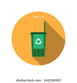 Vector isolated icon of open green trash can with shadow.