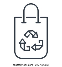 Vector isolated icon of plastic or shopper bag with recycling sign.