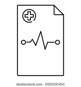 Vector isolated icon of sheet of paper, medical document with cardiogram symbol. Hospital report, doctor treatment prescription.
