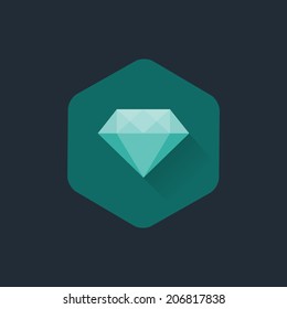 Vector isolated icon of shiny, glossy, glowing diamond in hexagon. Conception of wealth and success. Royal attribute. Expensive gift for woman or award winner.