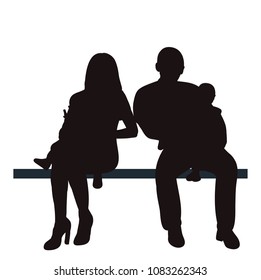 vector, isolated, icon silhouette family with children sitting